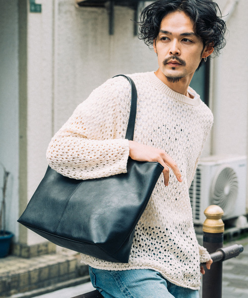 DEVICE（デバイス）の「合皮 両あおり シンプル センター 刺繍 デザイン トートバッグ（トートバッグ・メンズ・ブラック/ダークブラウン/キャメル/ネイビー/グレー・FREE）」の9枚目の写真