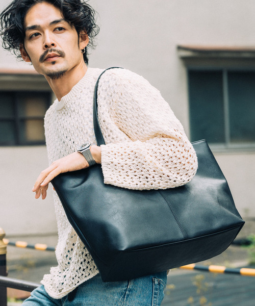 DEVICE（デバイス）の「合皮 両あおり シンプル センター 刺繍 デザイン トートバッグ（トートバッグ・メンズ・ブラック/ダークブラウン/キャメル/ネイビー/グレー・FREE）」の10枚目の写真