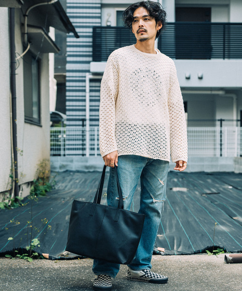 DEVICE（デバイス）の「合皮 両あおり シンプル センター 刺繍 デザイン トートバッグ（トートバッグ・メンズ・ブラック/ダークブラウン/キャメル/ネイビー/グレー・FREE）」の11枚目の写真