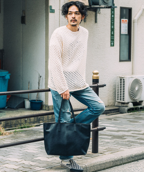 DEVICE（デバイス）の「合皮 両あおり シンプル センター 刺繍 デザイン トートバッグ（トートバッグ・メンズ・ブラック/ダークブラウン/キャメル/ネイビー/グレー・FREE）」の12枚目の写真
