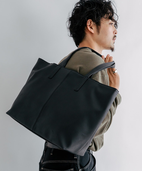 DEVICE（デバイス）の「合皮 両あおり シンプル センター 刺繍 デザイン トートバッグ（トートバッグ・メンズ・ブラック/ダークブラウン/キャメル/ネイビー/グレー・FREE）」の13枚目の写真