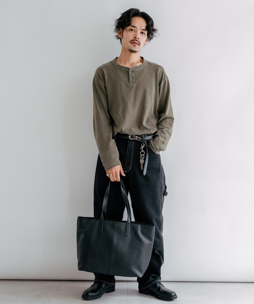 DEVICE（デバイス）の「合皮 両あおり シンプル センター 刺繍 デザイン トートバッグ（トートバッグ・メンズ・ブラック/ダークブラウン/キャメル/ネイビー/グレー・FREE）」の15枚目の写真