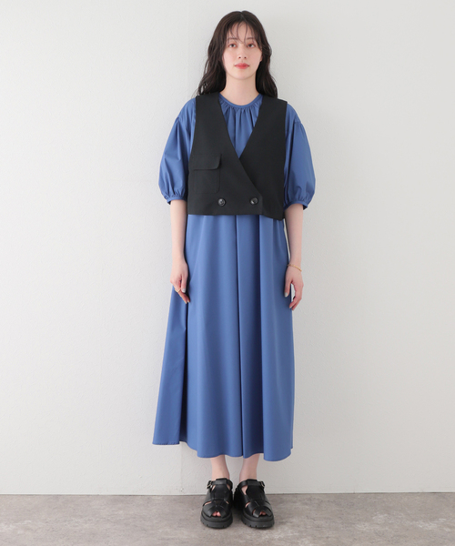 Simplicite（サンプリシテ）の「ベストセットワンピース（ワンピース・レディース・ベージュ/ネイビー・FREE）」の4枚目の写真