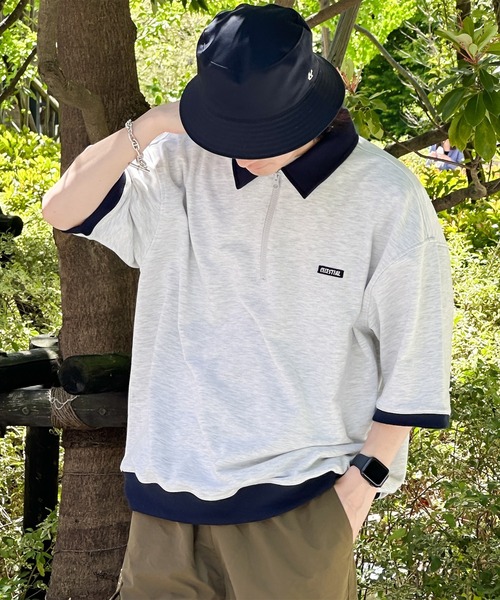 kutir(クティール)の「襟付き配色ハーフジップ(Tシャツ/カットソー・メンズ・ブラック/ブルー/オートミール/杢グレー・MEDIUM/LARGE)」の1枚目の写真
