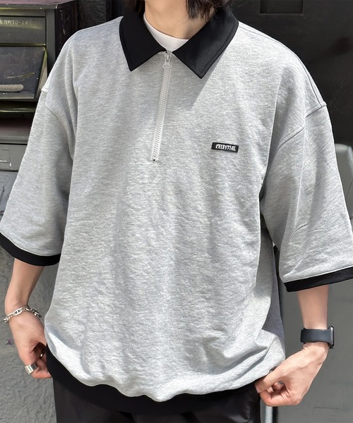 kutir(クティール)の「襟付き配色ハーフジップ(Tシャツ/カットソー・メンズ・ブラック/ブルー/オートミール/杢グレー・MEDIUM/LARGE)」の3枚目の写真
