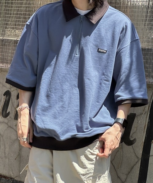 kutir(クティール)の「襟付き配色ハーフジップ(Tシャツ/カットソー・メンズ・ブラック/ブルー/オートミール/杢グレー・MEDIUM/LARGE)」の4枚目の写真