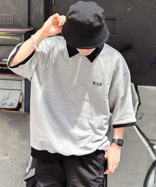 kutir(クティール)の「襟付き配色ハーフジップ(Tシャツ/カットソー・メンズ・ブラック/ブルー/オートミール/杢グレー・MEDIUM/LARGE)」の7枚目の写真