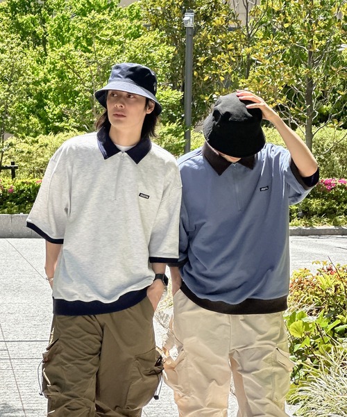 kutir(クティール)の「襟付き配色ハーフジップ(Tシャツ/カットソー・メンズ・ブラック/ブルー/オートミール/杢グレー・MEDIUM/LARGE)」の8枚目の写真