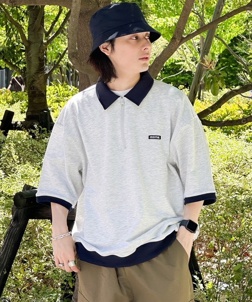 kutir(クティール)の「襟付き配色ハーフジップ(Tシャツ/カットソー・メンズ・ブラック/ブルー/オートミール/杢グレー・MEDIUM/LARGE)」の14枚目の写真