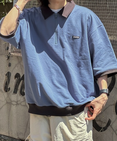 kutir(クティール)の「襟付き配色ハーフジップ(Tシャツ/カットソー・メンズ・ブラック/ブルー/オートミール/杢グレー・MEDIUM/LARGE)」の15枚目の写真