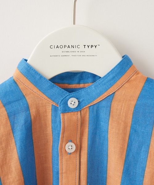 CIAOPANIC TYPY(チャオパニックティピー)の「【KIDS】ウォッシャブルリネンレーヨンバンドカラーハーフスリーブビッグシャツ(シャツ/ブラウス・キッズ・ベージュ系その他/ピンク/オレンジ/ネイビー/ブルー・S/M/L/XL/XXL)」の22枚目の写真