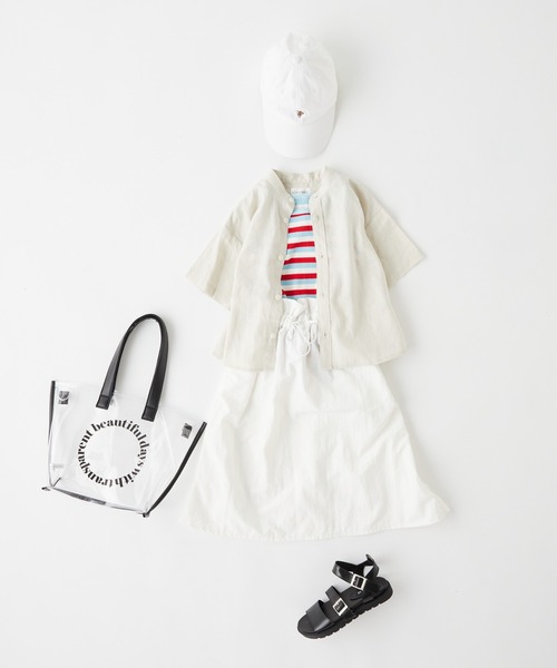 CIAOPANIC TYPY(チャオパニックティピー)の「【KIDS】ウォッシャブルリネンレーヨンバンドカラーハーフスリーブビッグシャツ(シャツ/ブラウス・キッズ・ベージュ系その他/ピンク/オレンジ/ネイビー/ブルー・S/M/L/XL/XXL)」の6枚目の写真