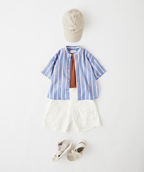 CIAOPANIC TYPY(チャオパニックティピー)の「【KIDS】ウォッシャブルリネンレーヨンバンドカラーハーフスリーブビッグシャツ(シャツ/ブラウス・キッズ・ベージュ系その他/ピンク/オレンジ/ネイビー/ブルー・S/M/L/XL/XXL)」の8枚目の写真
