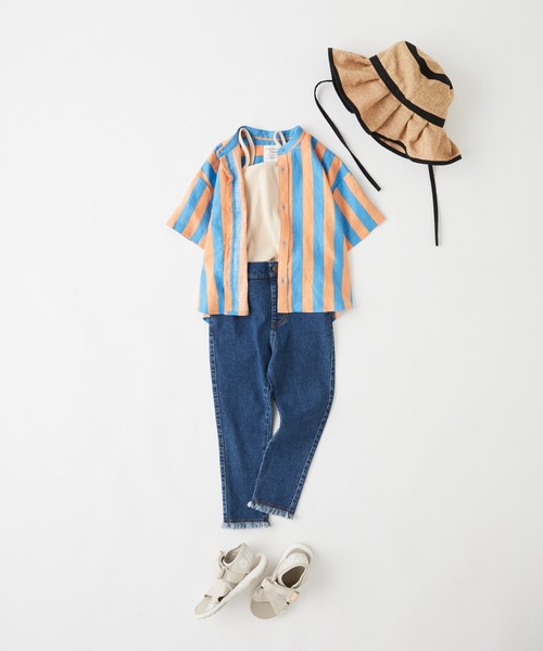 CIAOPANIC TYPY(チャオパニックティピー)の「【KIDS】ウォッシャブルリネンレーヨンバンドカラーハーフスリーブビッグシャツ(シャツ/ブラウス・キッズ・ベージュ系その他/ピンク/オレンジ/ネイビー/ブルー・S/M/L/XL/XXL)」の10枚目の写真