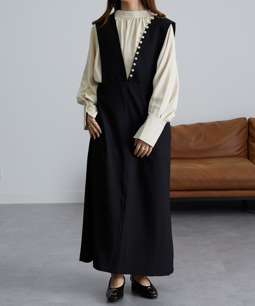 RANAN（ラナン）の「パールビジュージャンパースカート（ジャンパースカート・レディース・ブラック/グレイッシュベージュ・L/LL/M）」の5枚目の写真