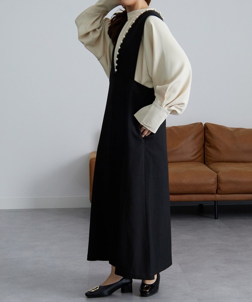 RANAN（ラナン）の「パールビジュージャンパースカート（ジャンパースカート・レディース・ブラック/グレイッシュベージュ・L/LL/M）」の13枚目の写真