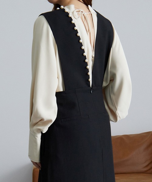 RANAN（ラナン）の「パールビジュージャンパースカート（ジャンパースカート・レディース・ブラック/グレイッシュベージュ・L/LL/M）」の8枚目の写真