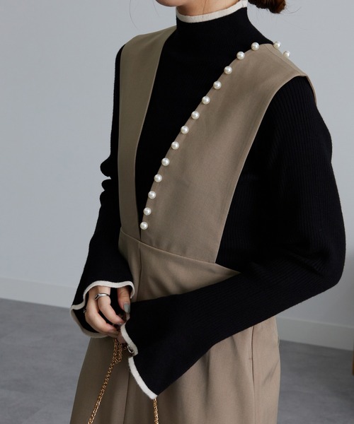 RANAN（ラナン）の「パールビジュージャンパースカート（ジャンパースカート・レディース・ブラック/グレイッシュベージュ・L/LL/M）」の6枚目の写真