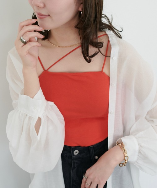 DISCOAT（ディスコート）の「≪新色追加！≫【カップ取り外し可】2WAYコットンベアキャミソール（キャミソール・レディース・アイボリー/ブラック/オレンジ・MEDIUM/LARGE）」の3枚目の写真