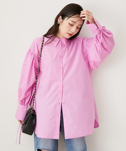 VIS(ビス)の「【洗える】袖リボンオーバーシャツ(シャツ/ブラウス・レディース・ブルー系その他4/ピンク/オフホワイト・FREE)」の4枚目の写真
