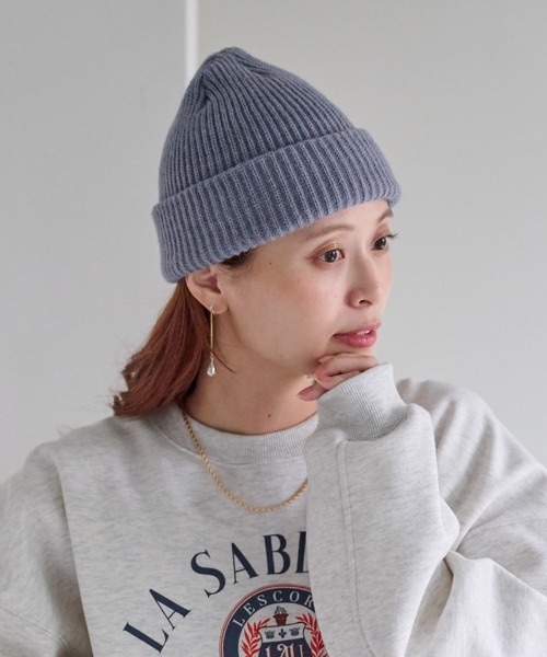 DISCOAT（ディスコート）の「メランジニットワッチ（ニットキャップ/ビーニー・レディース・ライトグレー/アイボリー/ブルー・FREE）」の7枚目の写真