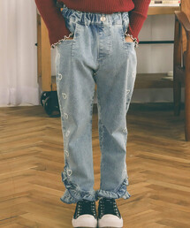 SLAP SLIP | らくのび裾フリルハートプリントストレッチデニムパンツ(90~130cm)(デニムパンツ)