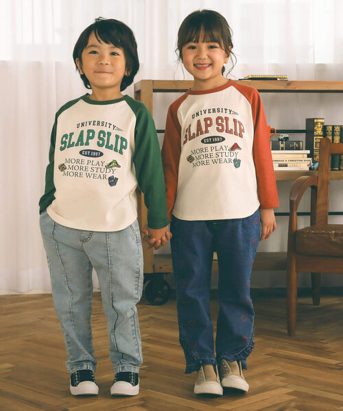 SLAP SLIP（スラップスリップ）の「らくのび裾フリルハートプリントストレッチデニムパンツ(90~130cm)（デニムパンツ・キッズ・ネイビー/ブルー・110cm/120cm/130cm/100cm/90cm）」の6枚目の写真