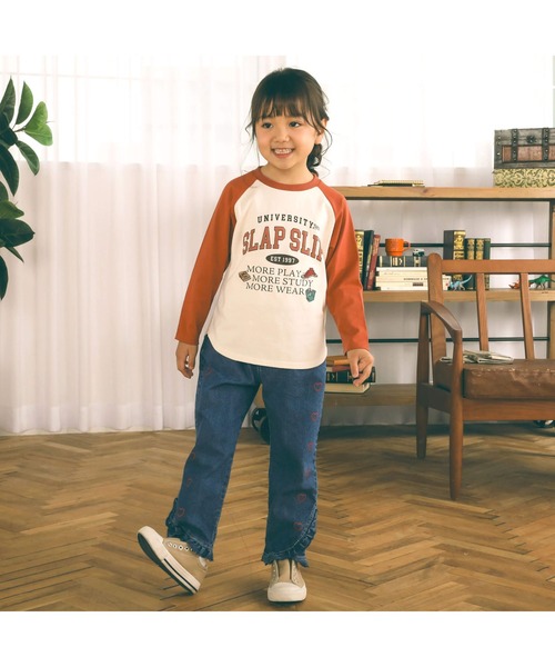 SLAP SLIP（スラップスリップ）の「らくのび裾フリルハートプリントストレッチデニムパンツ(90~130cm)（デニムパンツ・キッズ・ネイビー/ブルー・110cm/120cm/130cm/100cm/90cm）」の3枚目の写真