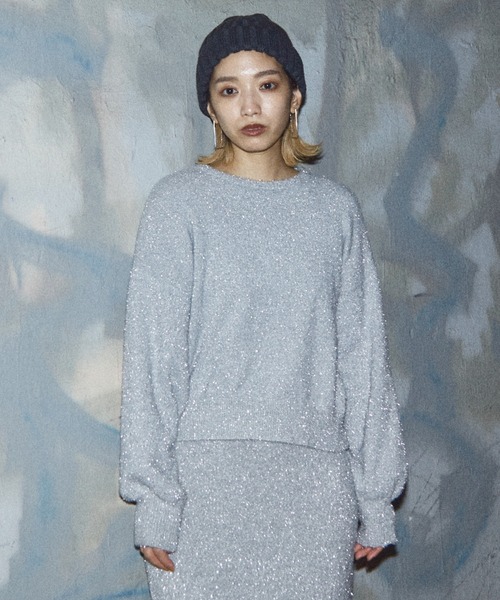 NOMINE(ノミネ)の「ラメシャギードルマンニット(ニット/セーター・レディース・シルバー/グリーン/パープル/ライトグレー/ゴールド・フリー)」の2枚目の写真