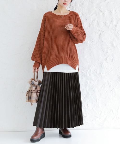 osharewalker（オシャレウォーカー）の「『フェイクレザープリーツスカート』（スカート・レディース・ブラウン/ブラック・FREE）」の8枚目の写真