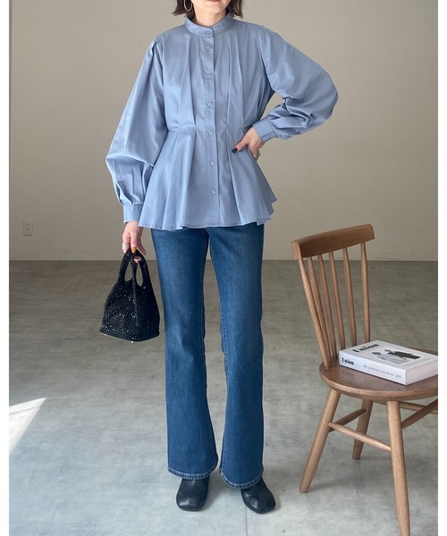 新品タグ付き ネストローブ 麻 スタンドカラー タックシャツ ブラウス ワイド 新品タグ付き ネストローブ 麻 スタンドカラー タックシャツ ブラウス