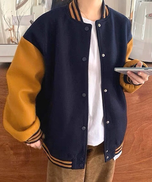SHEENA(シーナ)の「オーバーサイズスウェットスタジャン(スタジャン・レディース・ネイビー/ワインレッド・M)」の15枚目の写真