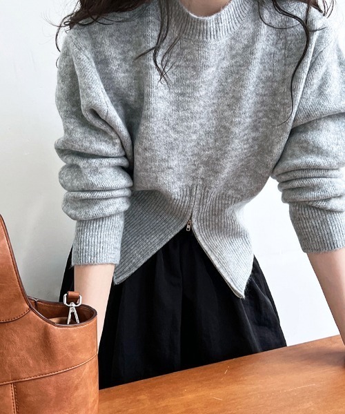 セール】フロントZIPリブニットトップス（ニット/セーター