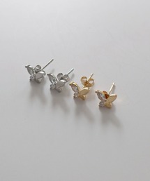 CEMONEMO | 【金属アレルギー対応】 ハーフビジュー バタフライ ピアス / silver925ポスト(ピアス(両耳用))