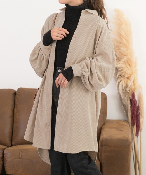 ad thie（アドティエ）の「コーデュロイボリュームシャツワンピース（シャツワンピース・レディース・モカ/ベージュ/グレイッシュベージュ/ダークブルー・FREE）」の3枚目の写真
