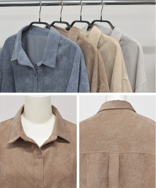 ad thie（アドティエ）の「コーデュロイボリュームシャツワンピース（シャツワンピース・レディース・モカ/ベージュ/グレイッシュベージュ/ダークブルー・FREE）」の11枚目の写真