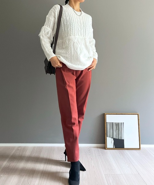 Jewelobe（ジュエローブ）の「マルチケーブルフリンジオーバーニットプルオーバー（ニット/セーター・レディース・ホワイト/ブラック/ホワイト×ブラック/グレー・FREE）」の10枚目の写真