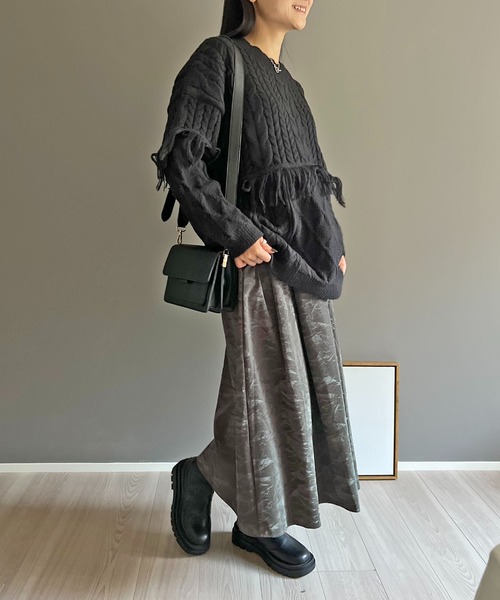 Jewelobe（ジュエローブ）の「マルチケーブルフリンジオーバーニットプルオーバー（ニット/セーター・レディース・ホワイト/ブラック/ホワイト×ブラック/グレー・FREE）」の21枚目の写真