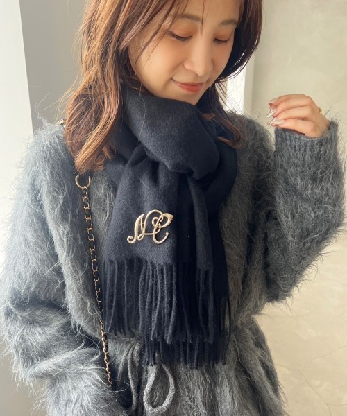 NKNIT マフラー　ブラック　ブローチ付き セール】ブローチ付きマフラー（その他小物）｜one after another NICE