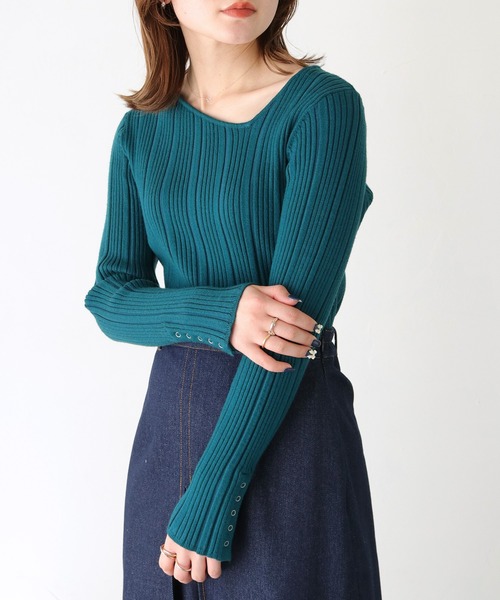 HER CLOSET(ハークローゼット)の「【vingtrois】アシメVネック ランダムリブニット(ニット/セーター・レディース・グリーン/ワインレッド/パープル/ブラック/チャコールグレー/アイボリー・M)」の22枚目の写真