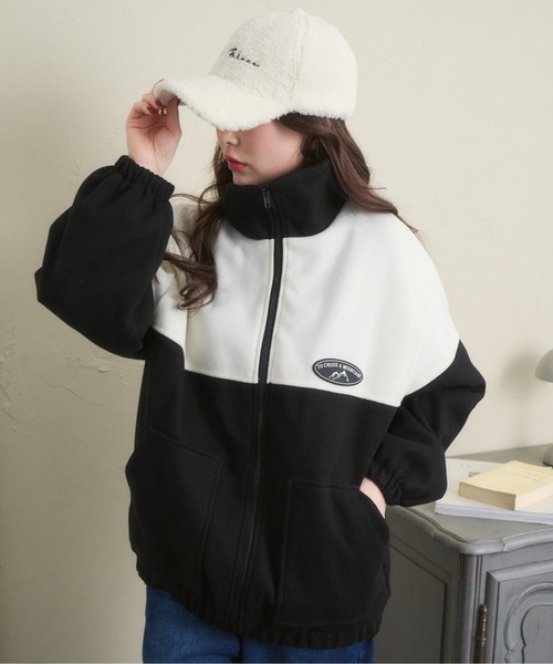 Ada.（エイダ）の「【ボア トラックジャケット】バイカラーオーバー ブルゾン（ブルゾン・レディース・ネイビー/ブラック/グリーン・FREE）」の2枚目の写真
