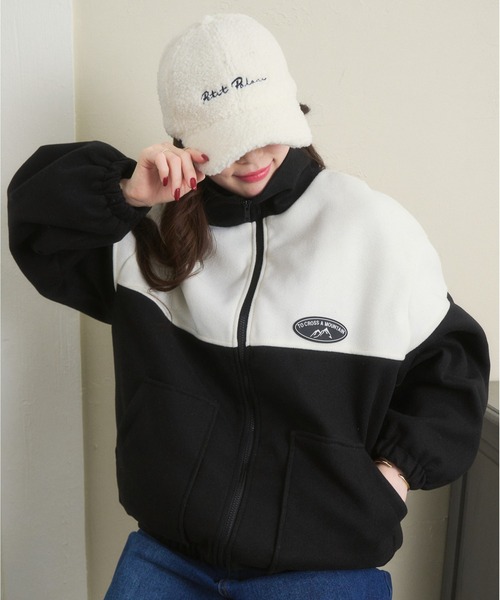 Ada.（エイダ）の「【ボア トラックジャケット】バイカラーオーバー ブルゾン（ブルゾン・レディース・ネイビー/ブラック/グリーン・FREE）」の4枚目の写真