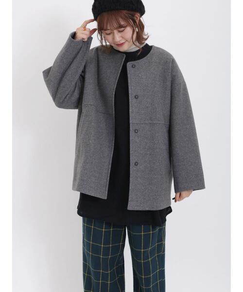 Samansa Mos2（サマンサ モスモス）の「ウーリーライク切替ショートコート（その他アウター・レディース・ピンク/グレー/チャコールグレー/キナリ・F）」の18枚目の写真