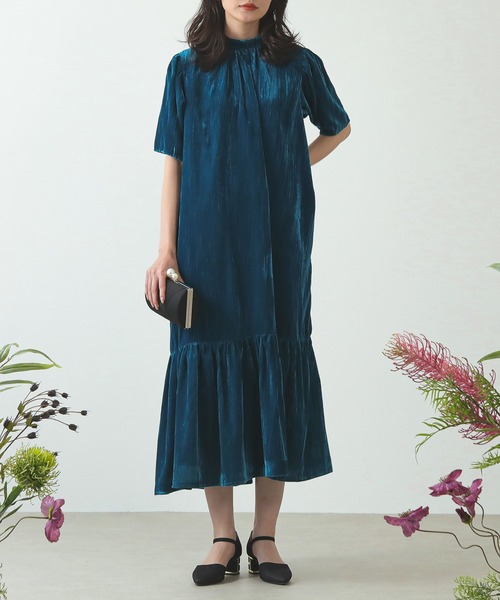 【kana】 ベロアボウタイ裾ティアードワンピース kana】 ベロアボウタイ裾ティアードワンピース kana】 ベロアボウタイ