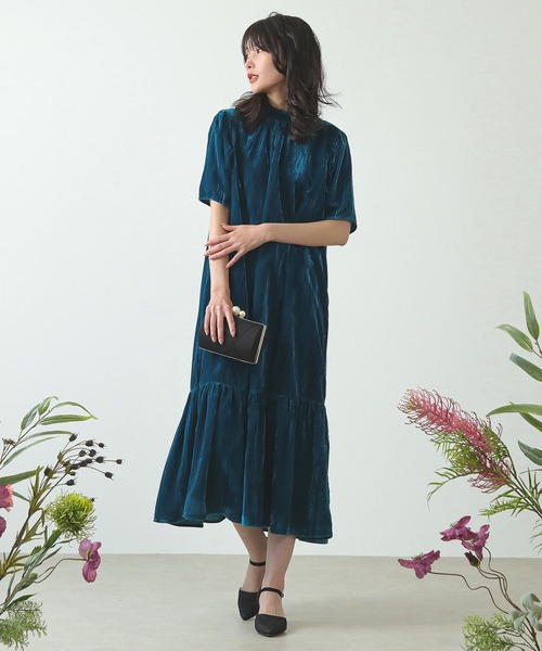 Kana(カナ)の「ベロア ボウタイ 裾ティアード ワンピース パーティー ドレス 結婚式 お呼ばれ オケージョン(ドレス・レディース・グリーン系その他2/ブラウン/ブラック・M)」の5枚目の写真