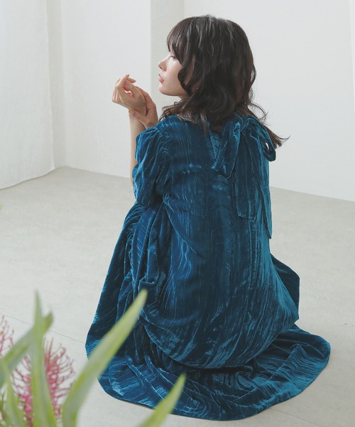 Kana(カナ)の「ベロア ボウタイ 裾ティアード ワンピース パーティー ドレス 結婚式 お呼ばれ オケージョン(ドレス・レディース・グリーン系その他2/ブラウン/ブラック・M)」の8枚目の写真
