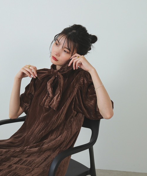 Kana(カナ)の「ベロア ボウタイ 裾ティアード ワンピース パーティー ドレス 結婚式 お呼ばれ オケージョン(ドレス・レディース・グリーン系その他2/ブラウン/ブラック・M)」の18枚目の写真