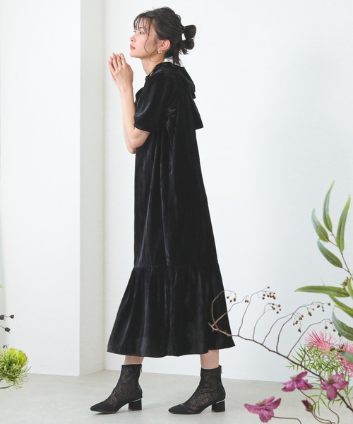Kana(カナ)の「ベロア ボウタイ 裾ティアード ワンピース パーティー ドレス 結婚式 お呼ばれ オケージョン(ドレス・レディース・グリーン系その他2/ブラウン/ブラック・M)」の21枚目の写真