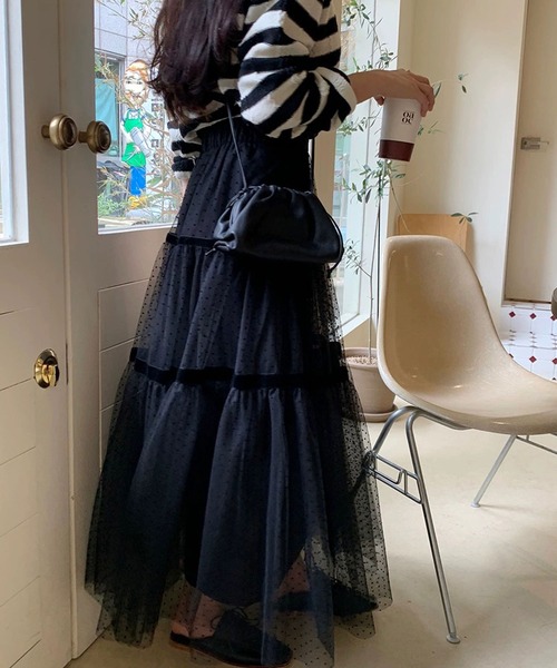 ANOTHER S(アナザーエス)の「ドット柄チュールスカート(スカート・レディース・ブラック/ベージュ・FREE)」の6枚目の写真