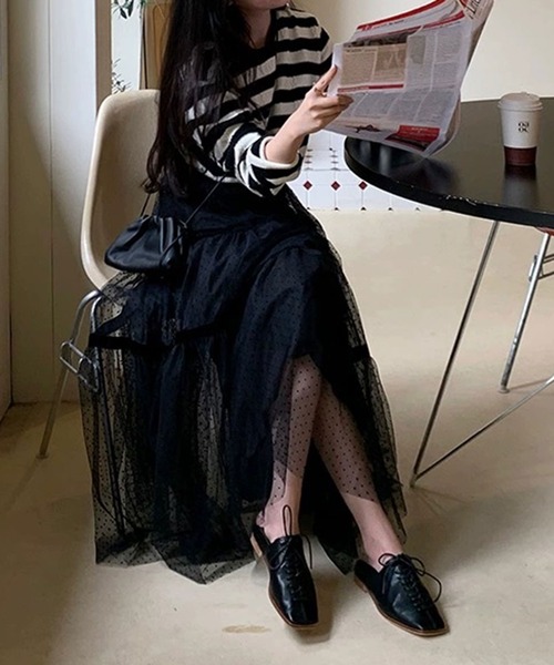 ANOTHER S(アナザーエス)の「ドット柄チュールスカート(スカート・レディース・ブラック/ベージュ・FREE)」の5枚目の写真